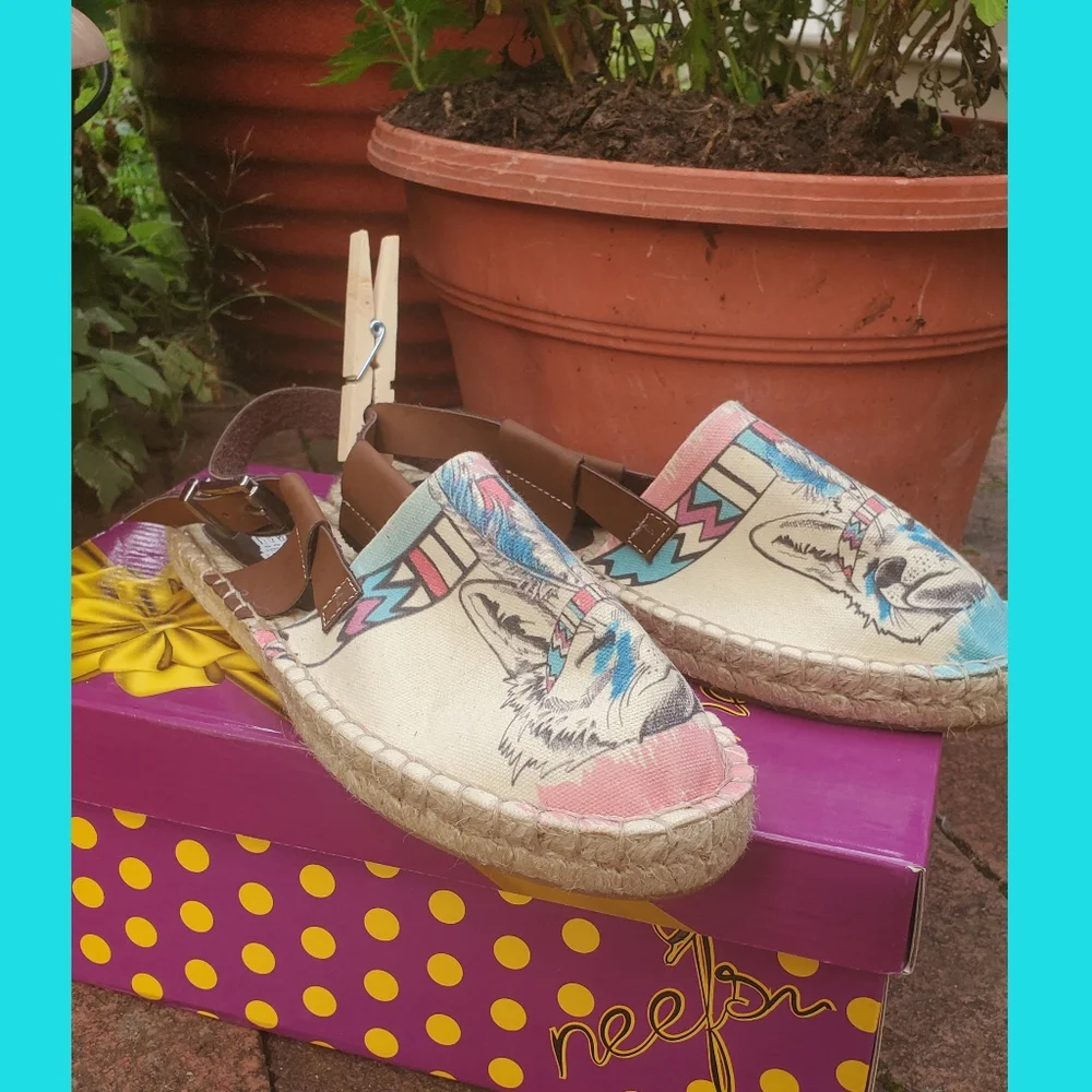 Spiritual Native 🐺 Wolf NEEFS by Goby Slingback espadrille shoes Sandals NIB